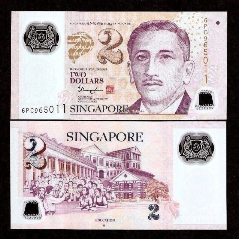 Singapore 2 DOLLARS P-46 2015 x 1 Hollow Star UNC Polymer Singaporean Money NOTE