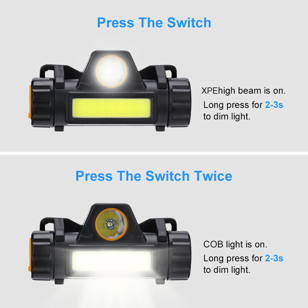 LED Headlamp Headlight USB Rechargeable Waterproof Head Light Flashlight 2 Modes