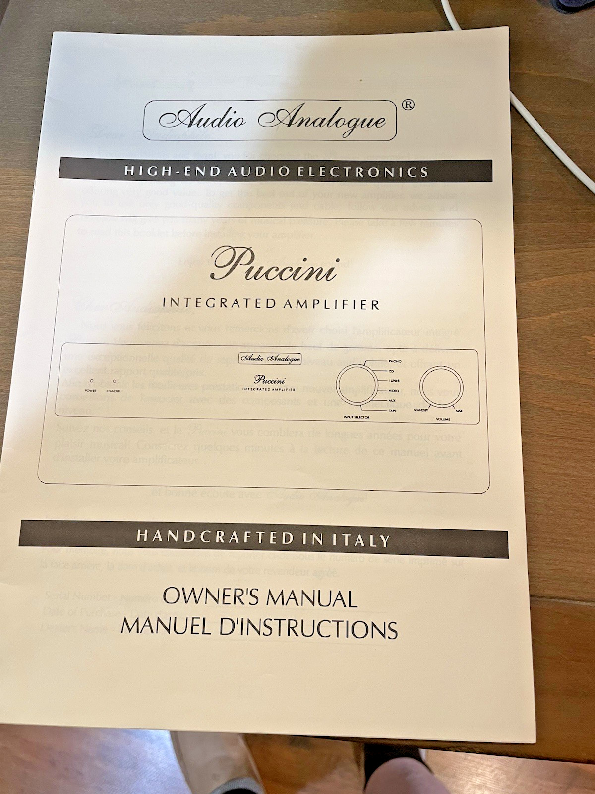OWNER MANUAL / AUDIO ANALOGUE / PUCCINI INTEGRATED AMPLIFIER / NEW CONDITION