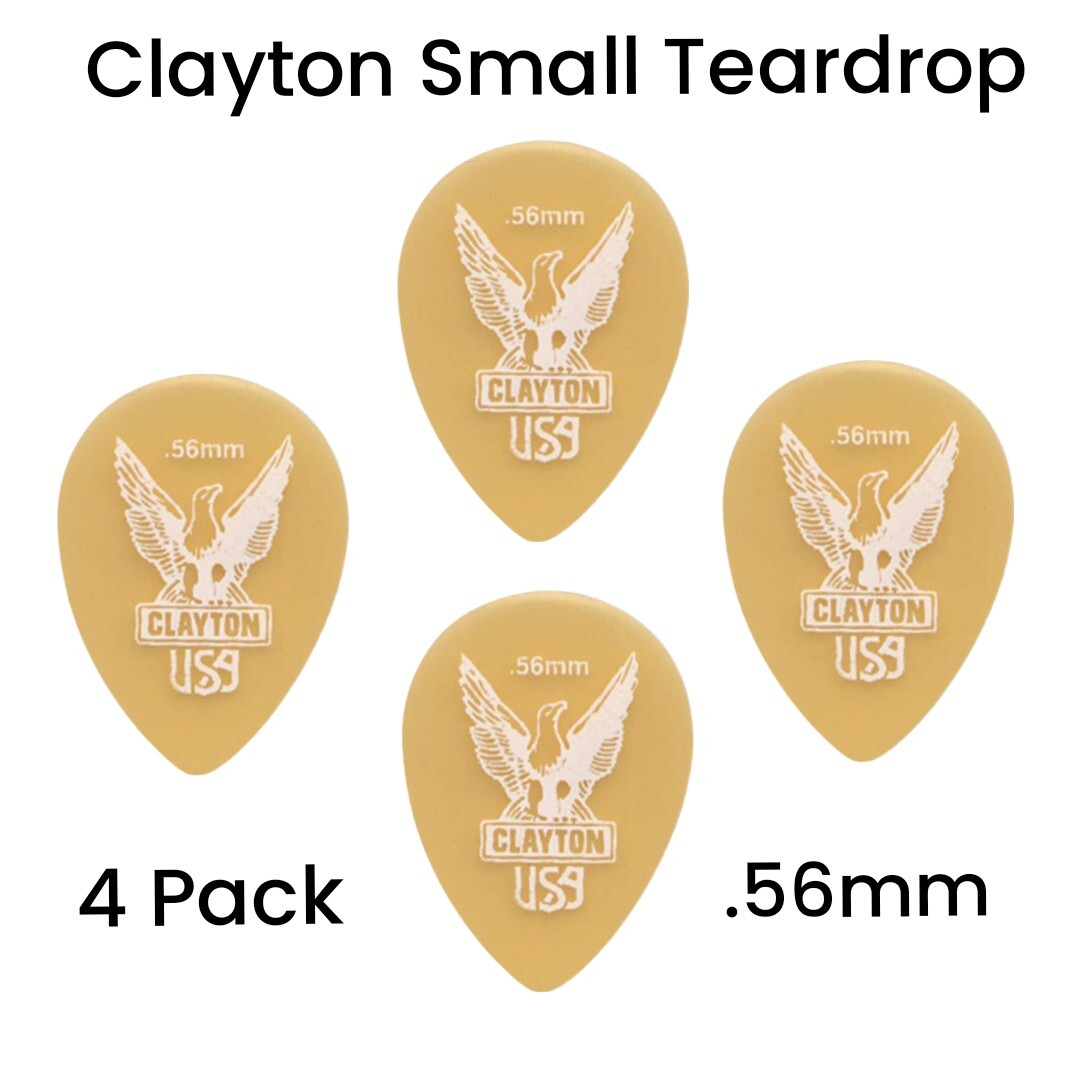 Clayton Ultem Gold Small Teardrop Guitar Picks - .56mm  3 Pack