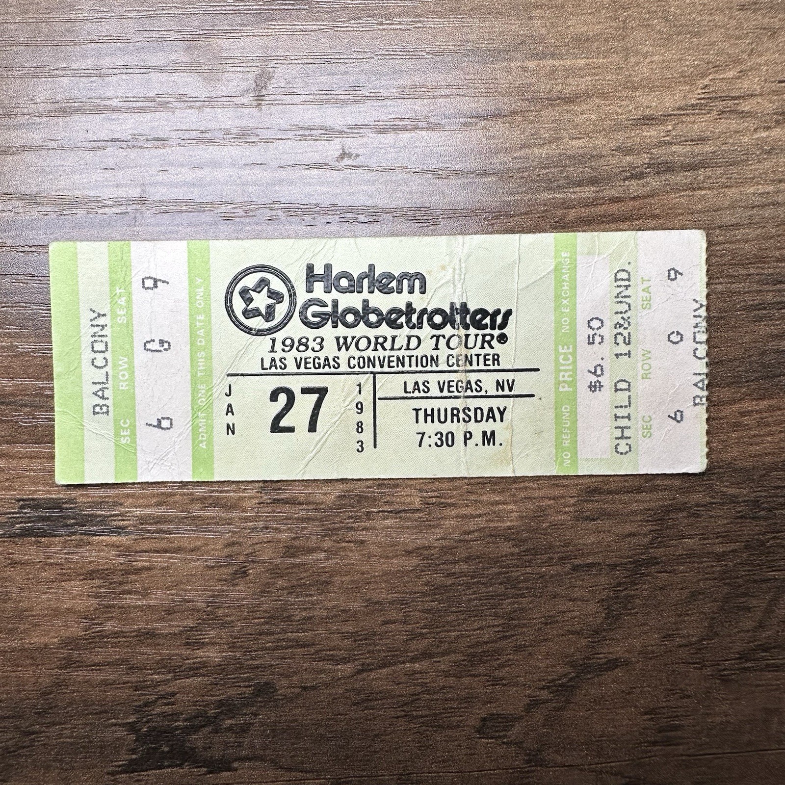Vintage 1983 Harlem Globetrotters World Tour Ticket Stub Las Vegas (READ)