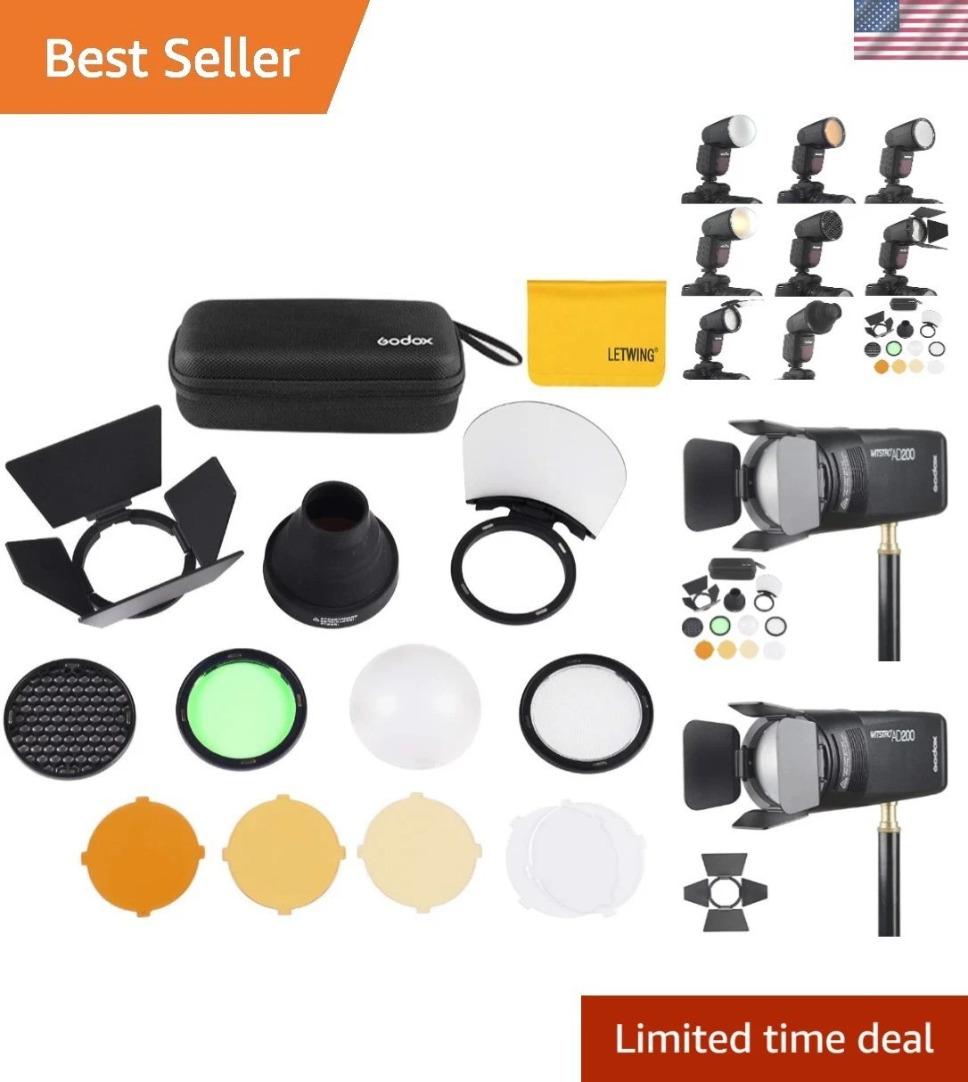 AK-R1 Magnetic Accessories Kit for Godox V1 & AD200 Flash - 8 Essential Pieces