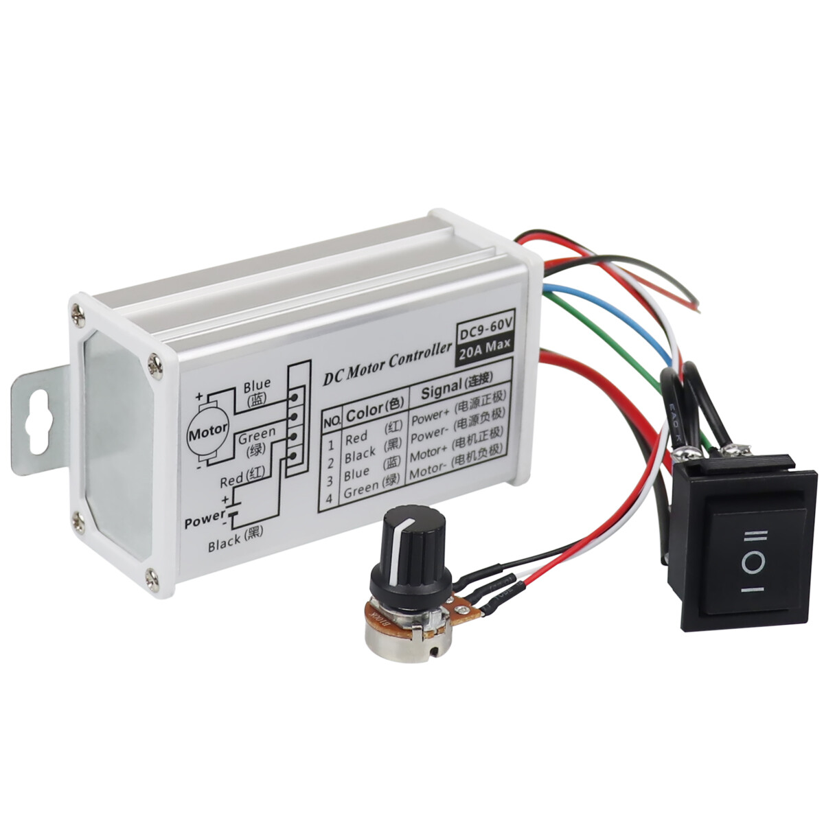 PWM DC 9-60V Max 20A Motor Varible Speed Controller CW CCW Reversible Switch