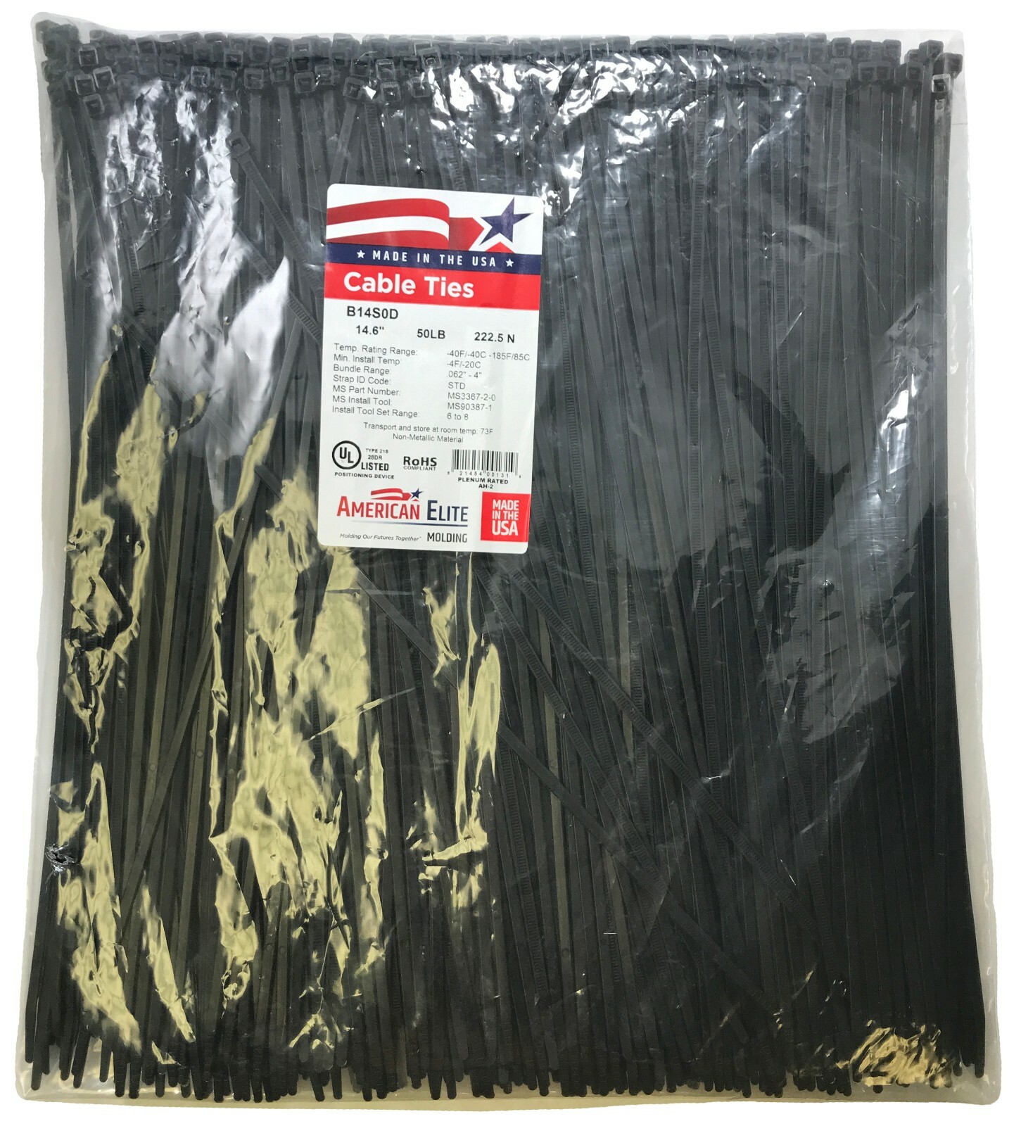 (500) Black 14" Inch Nylon Cable Wire Wrap Zip Ties 50 LBS UV Resistant - USA