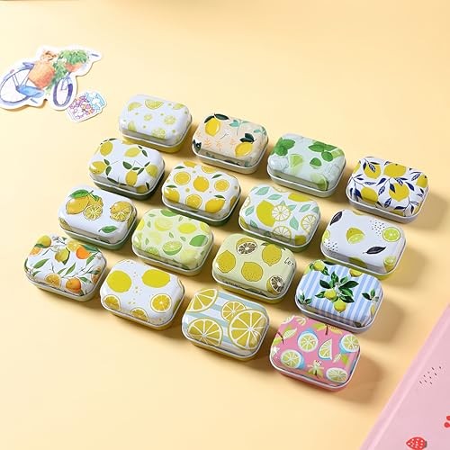 8Pcs Mini Flower Tin Trinket Jewelry Organizer Storage Box Decorative Lemon