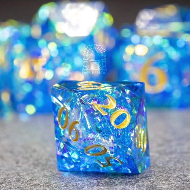 Sage's Exaltations - River Bend Sharp Edge Resin Polyhedral Dice Set