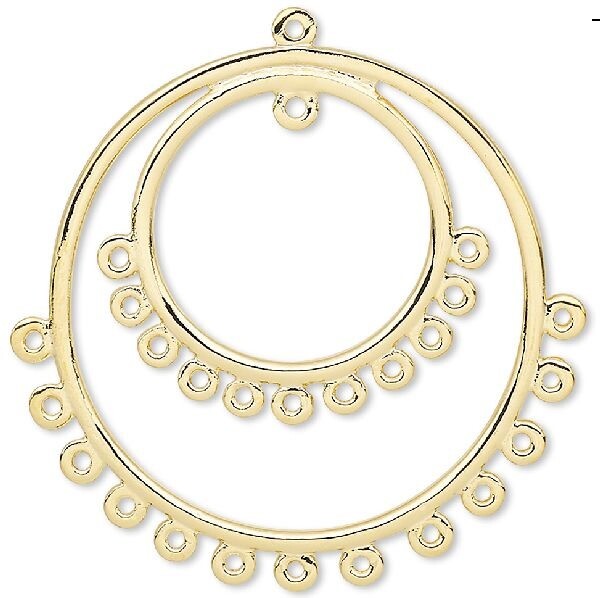 Focal, 4 Gold Plated Brass 30mm Double Hoops Beading Earrings with 25 Loops