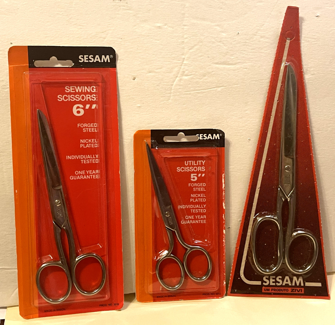 Lot Of 3 NEW IN PACKAGE SCISSORS FROM SESAM BRAZIL-UTILITY & SEWING