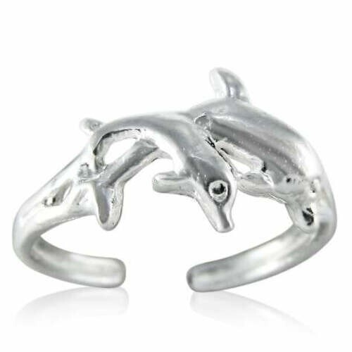 Twin Leaping Dolphins Toe Ring Genuine Solid Sterling Silver 925 Size Adjustable