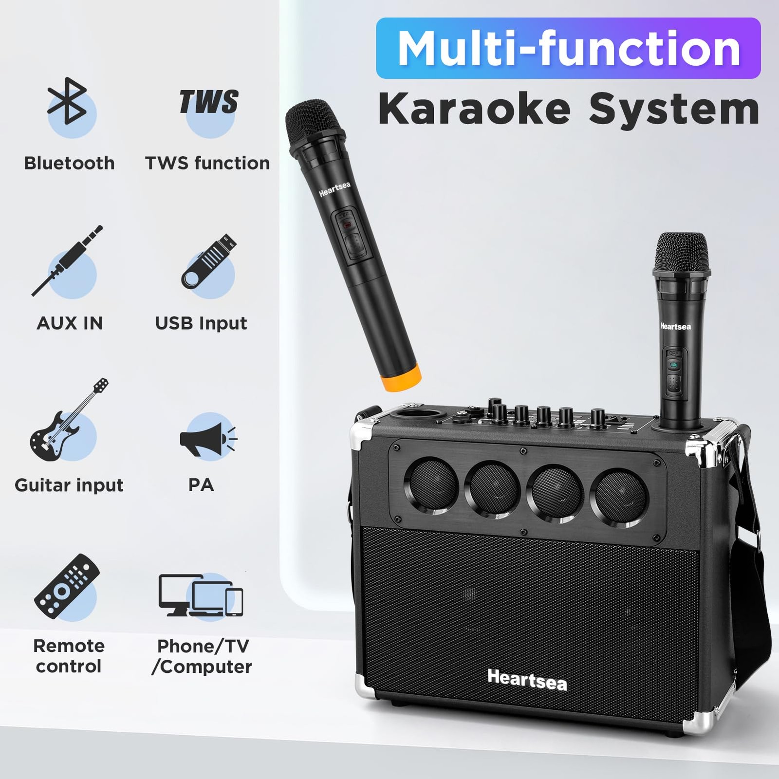 Portable Karaoke Machine, with Wireless Microphones, Bluetooth Party Speaker ...