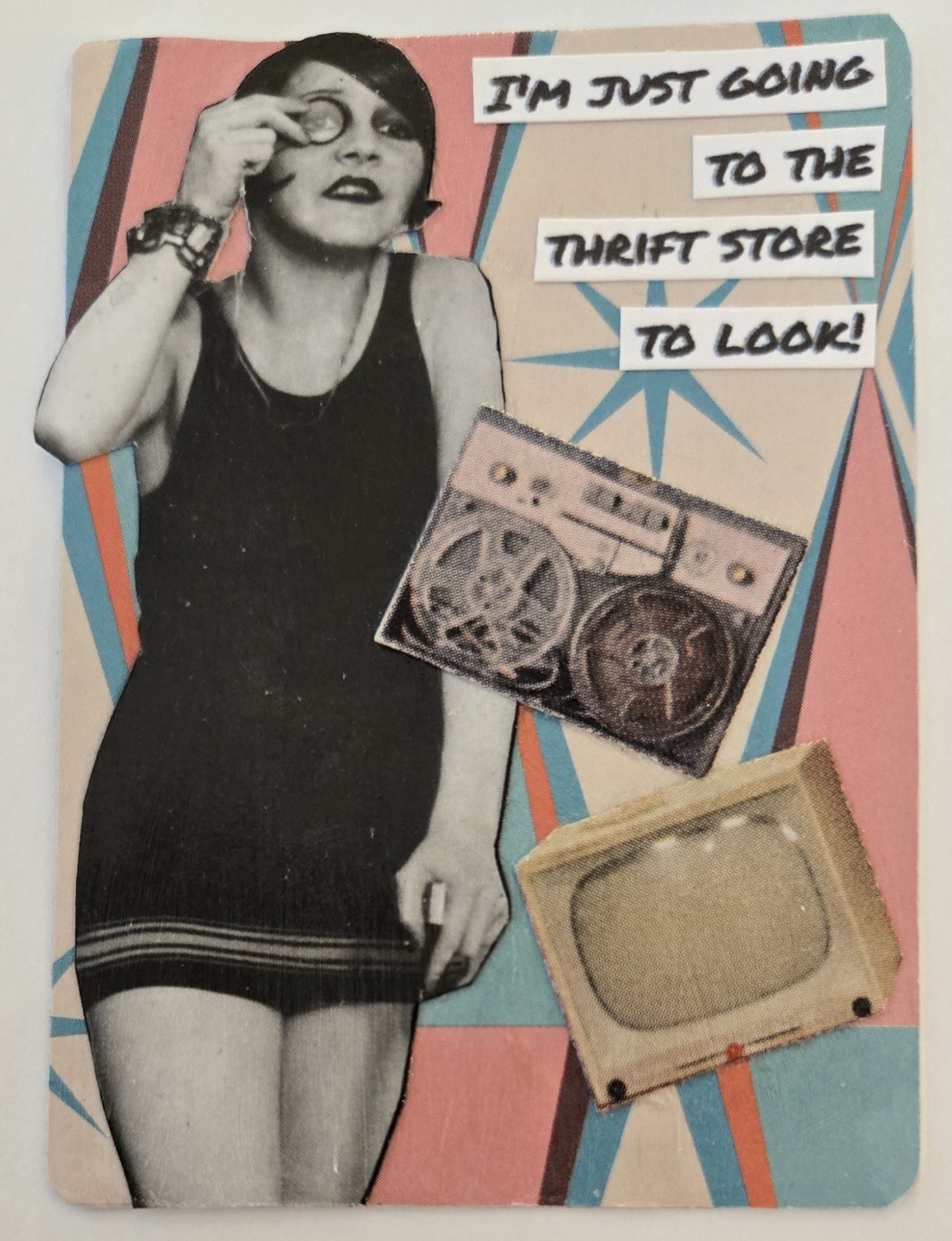 Mixed Media Collage Art Card ACEO ATC Snarky Woman Just Going To Look
