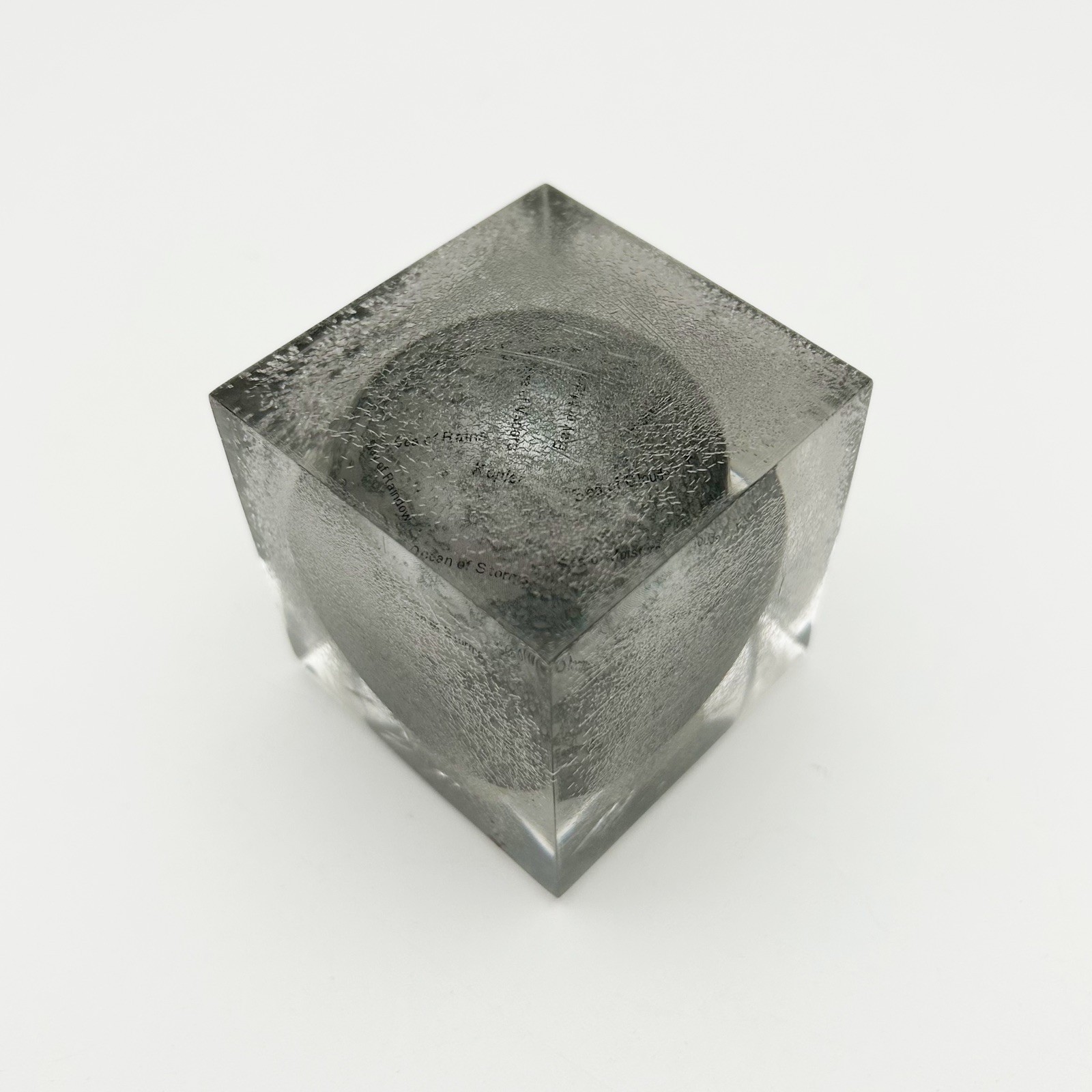Vintage XLON London Moon with Labelled Features 55mm Square Lucite Paperweight
