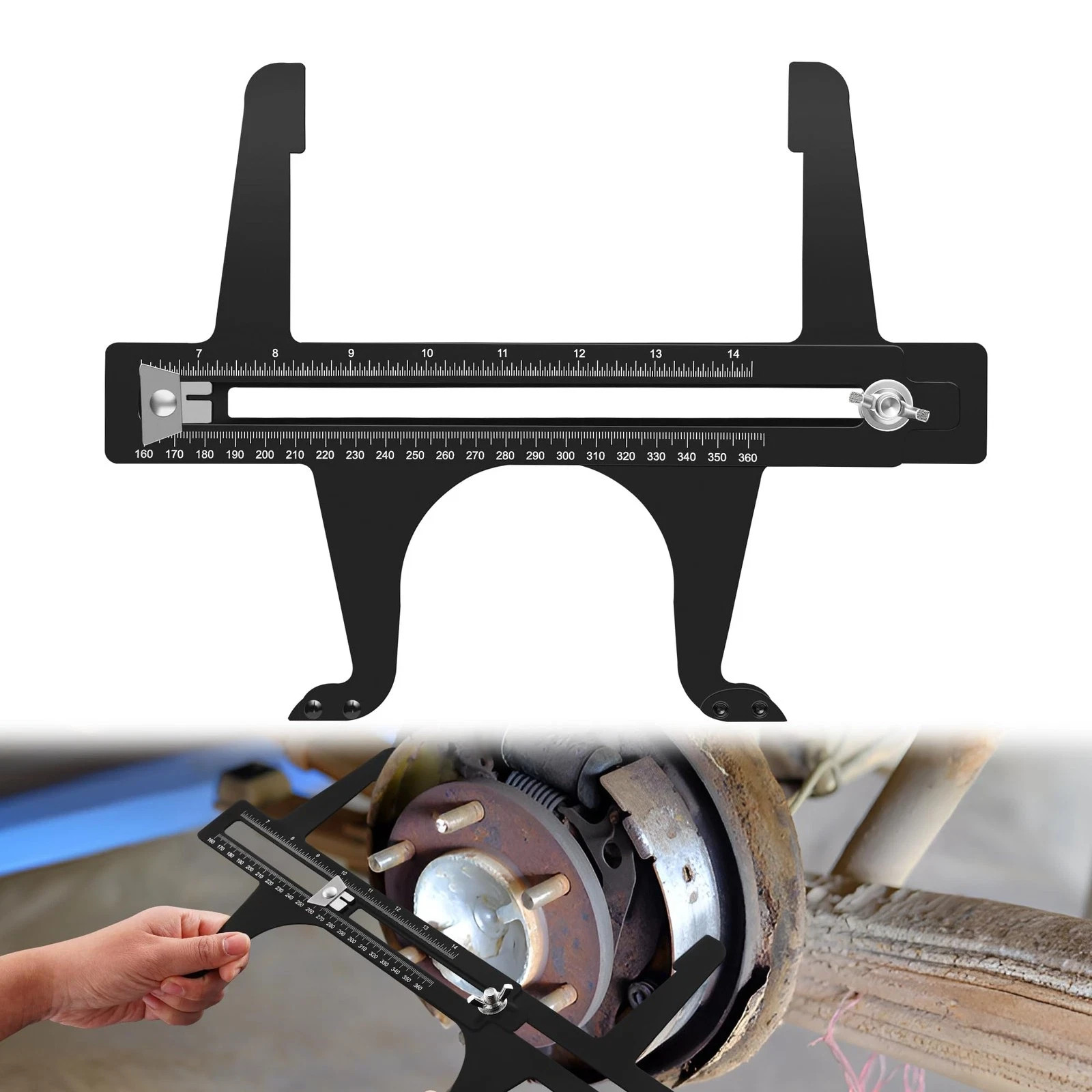 Drum Brake Measuring Tool – Resetting Gauge for 6.5-14.25 Inch, Black