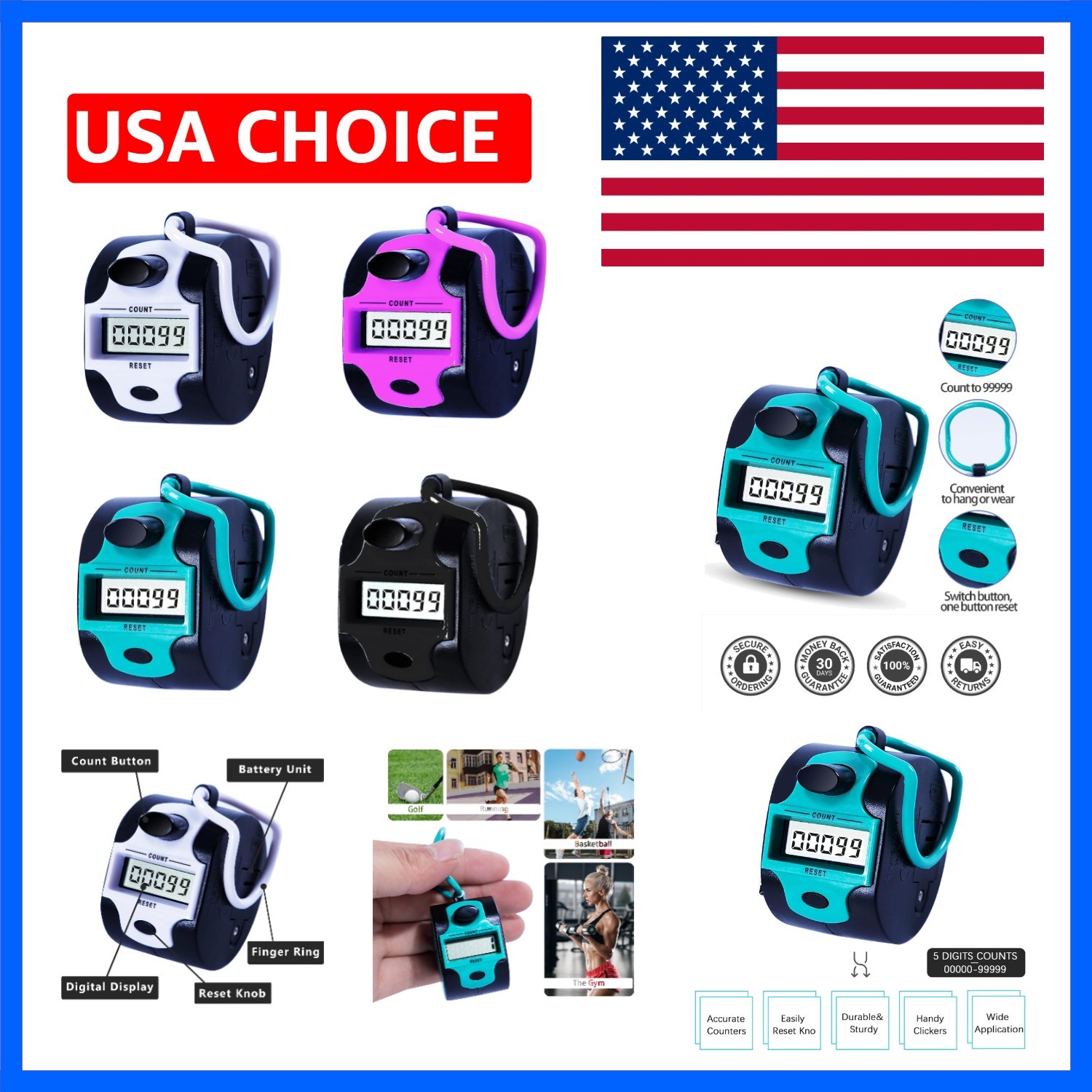 Handy Counter Click Manual Digital clicker Stitch Tally Counters Finger Mecha...