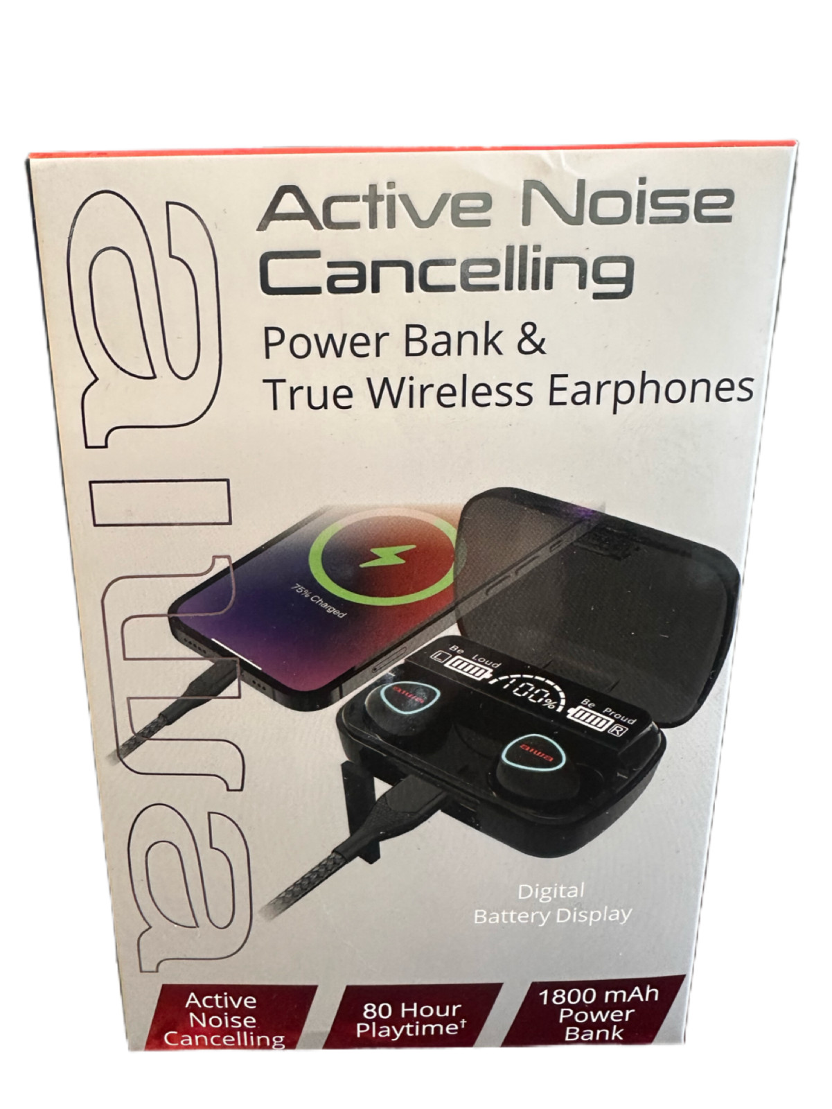 AIWA ACTIVE NOISE CANCELLING WIRELESS EARPHONES/EARBUDS AND POWER BANK BRAND NEW