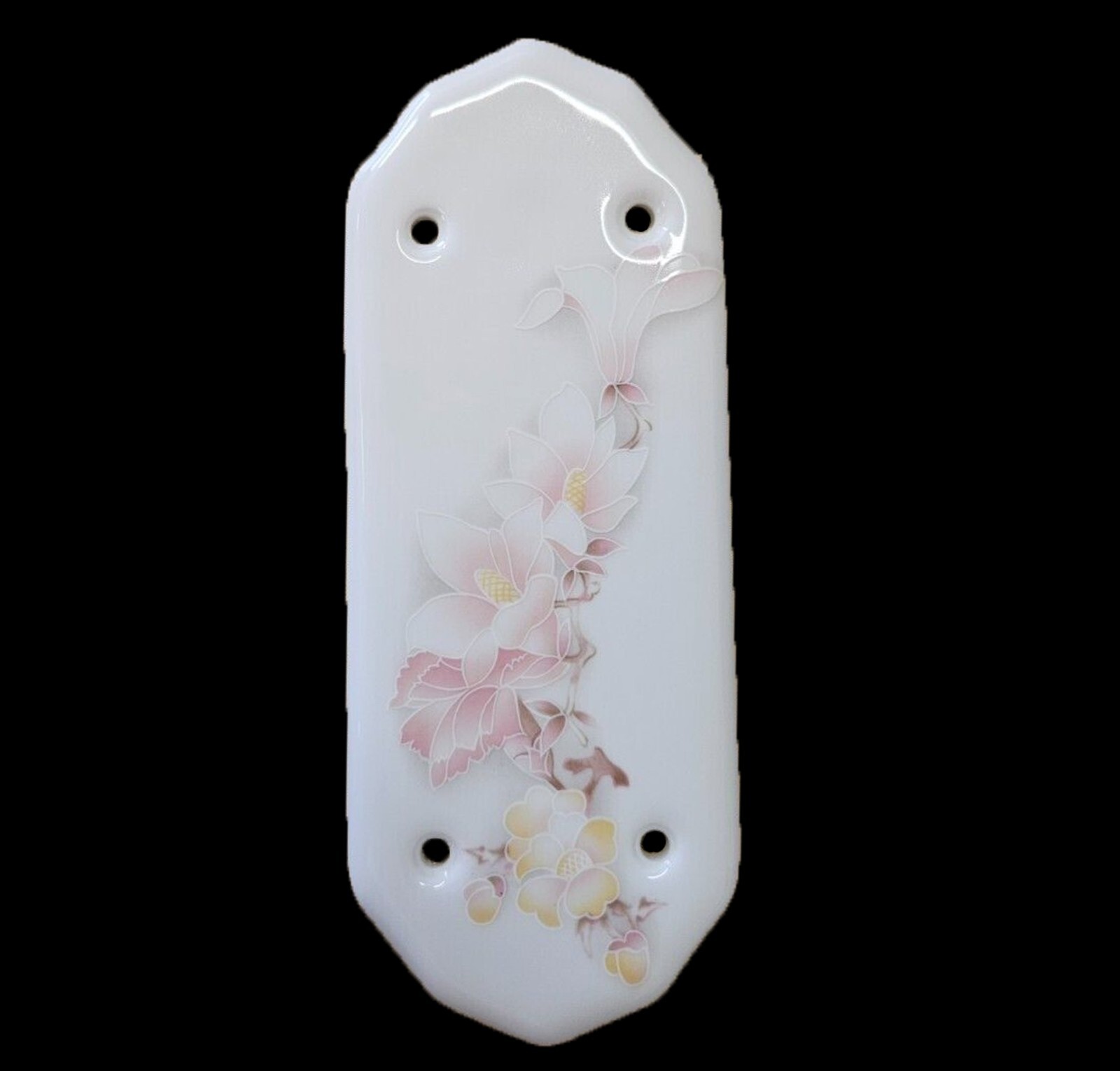 1 x White Ceramic Door Finger Push Plate Brown Pompadour