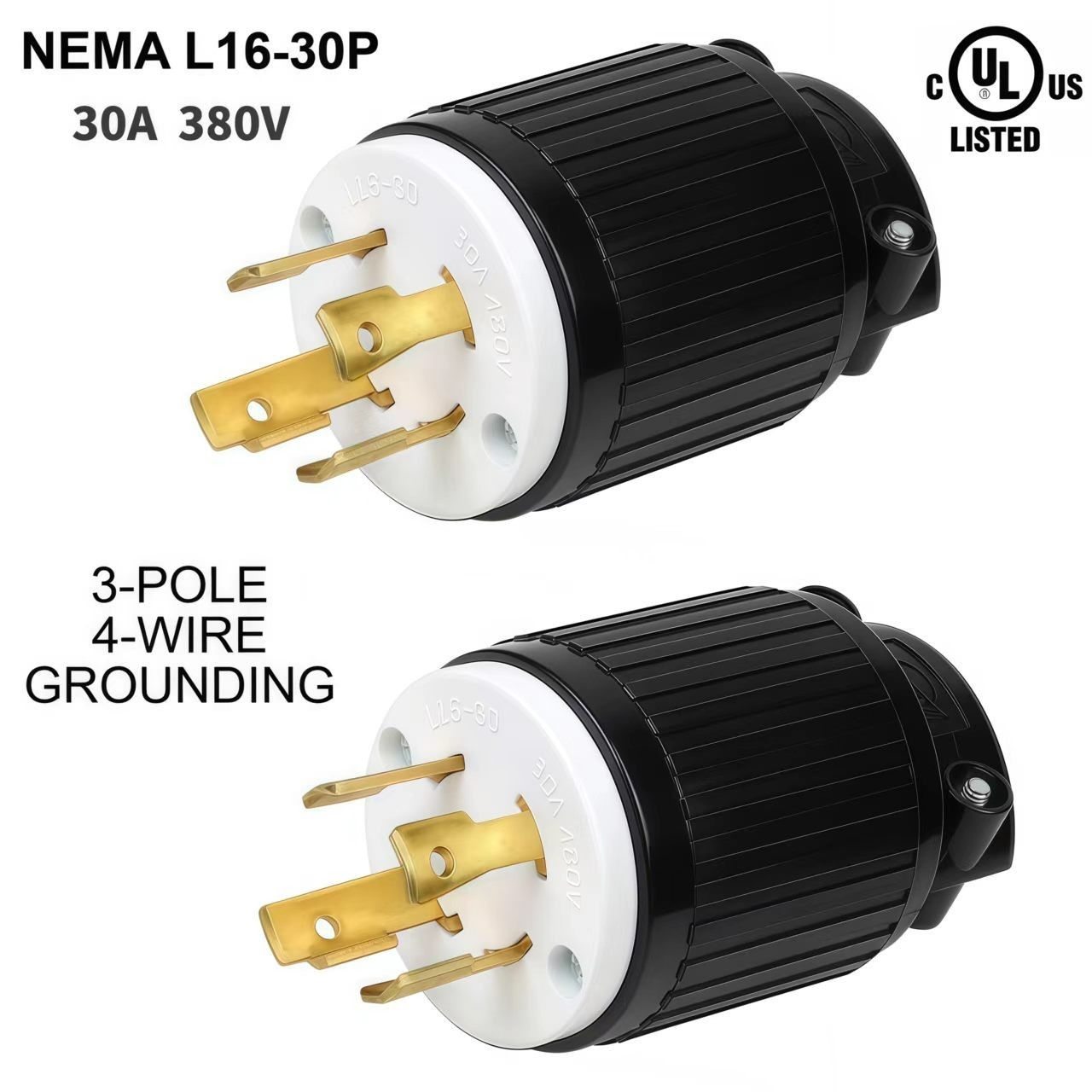 （2 PACK）NEMA L16-30P 30A 480V Locking Plug, 3-Pole, 4-Wire Grounding, UL Listed