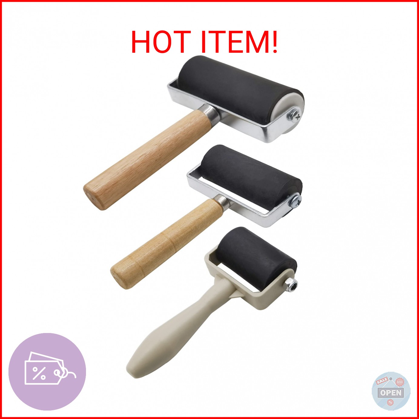 3 Pack Rubber Brayer Roller,1.4/2.4/4 Inch Hard Rubber Brayer Rollers,Art Craft