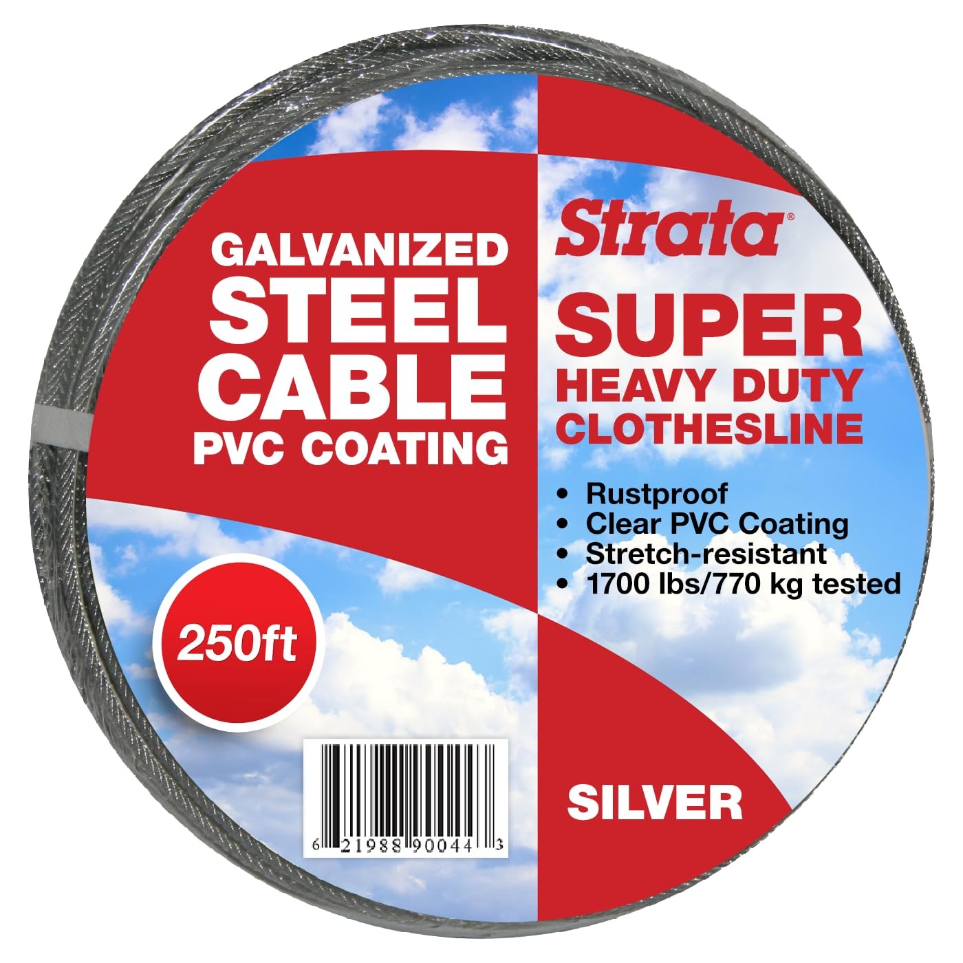250 Feet Clothesline Outdoor Heavy Duty Galvanized Wire Steel Cable, Silver PVC