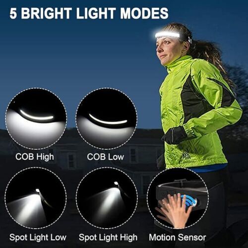 1-10 Pcs Rechargeable Headlamp Wide Beam LED Motion Sensor Headlight Waterproof
