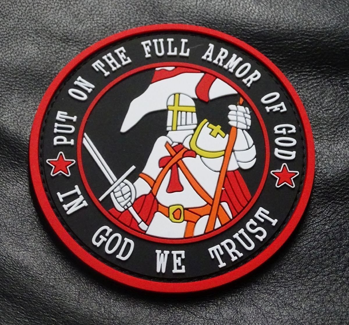 Put On The Full Armor In God We Trust PVC Rubber Patch [HOOK FASTENER -3.5 INCH]