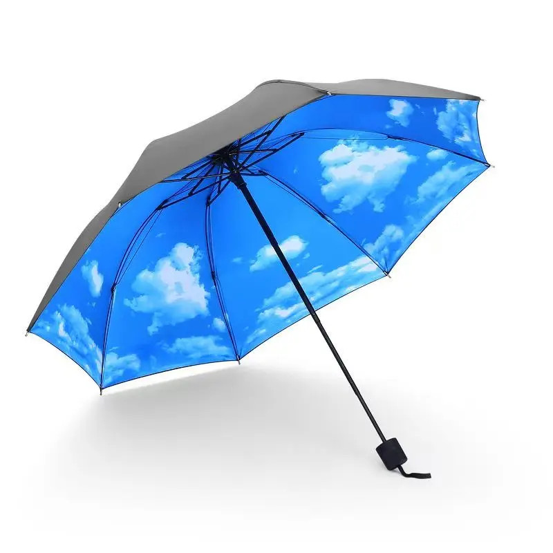 Folding Umbrella Sky Cloud Print UV Protection Sun Parasol Outdoor Use