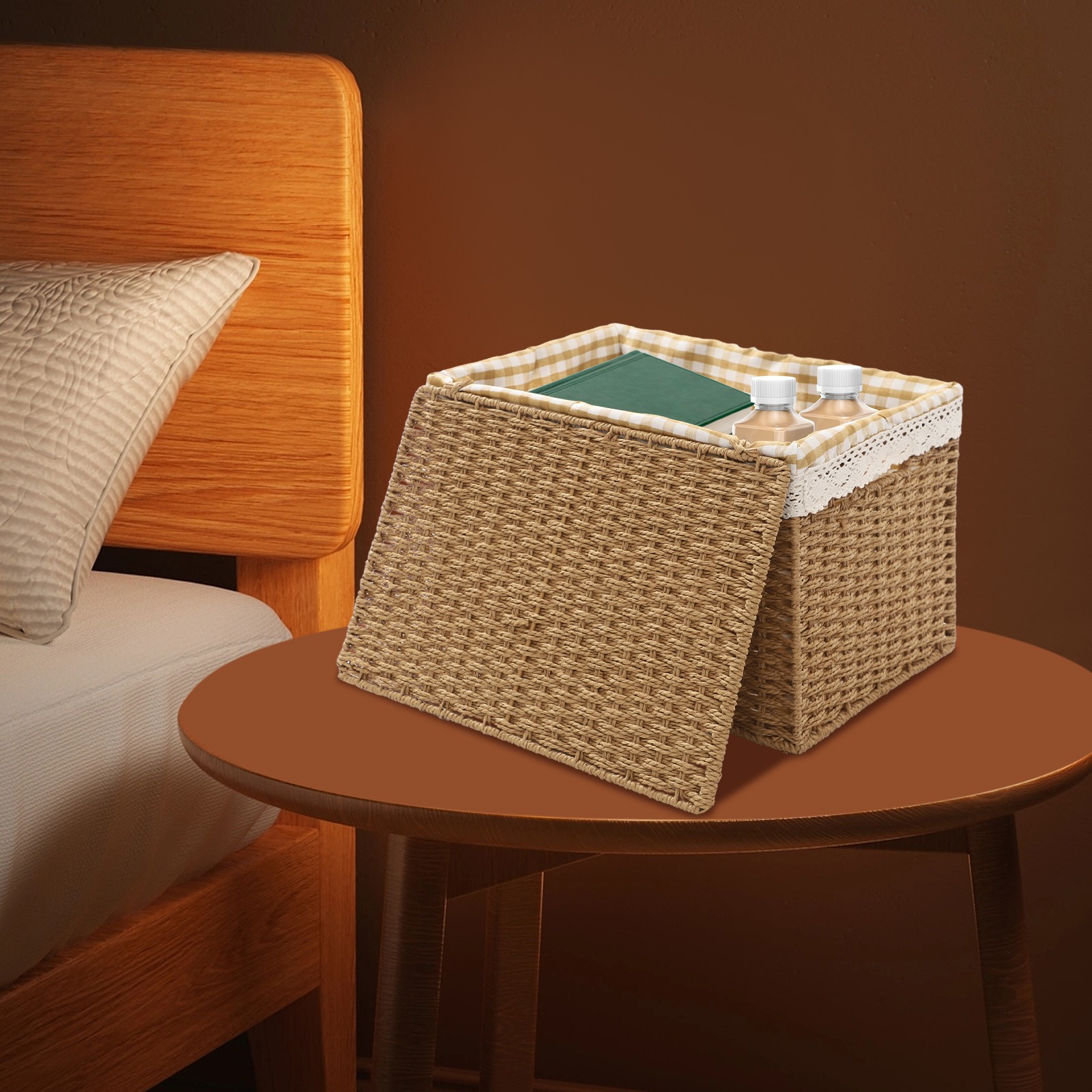 4pcs Large Rope-woven Storage Baskets Boxes Stackable Organizor Bins W/ Liner