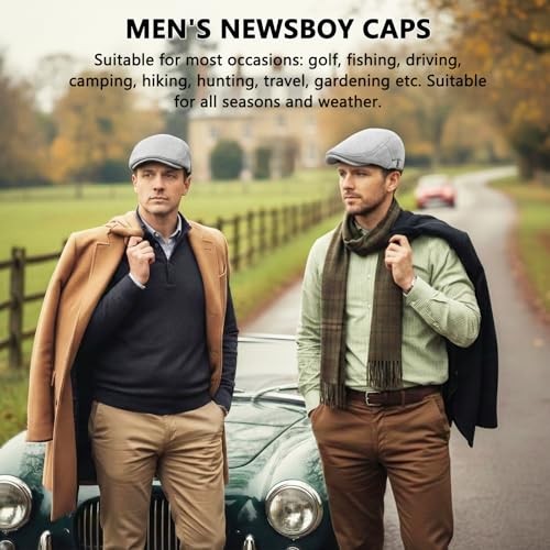 Men's Cotton Newsboy Cap Adjustable Soft Fit Flat Cap One Size Light Grey