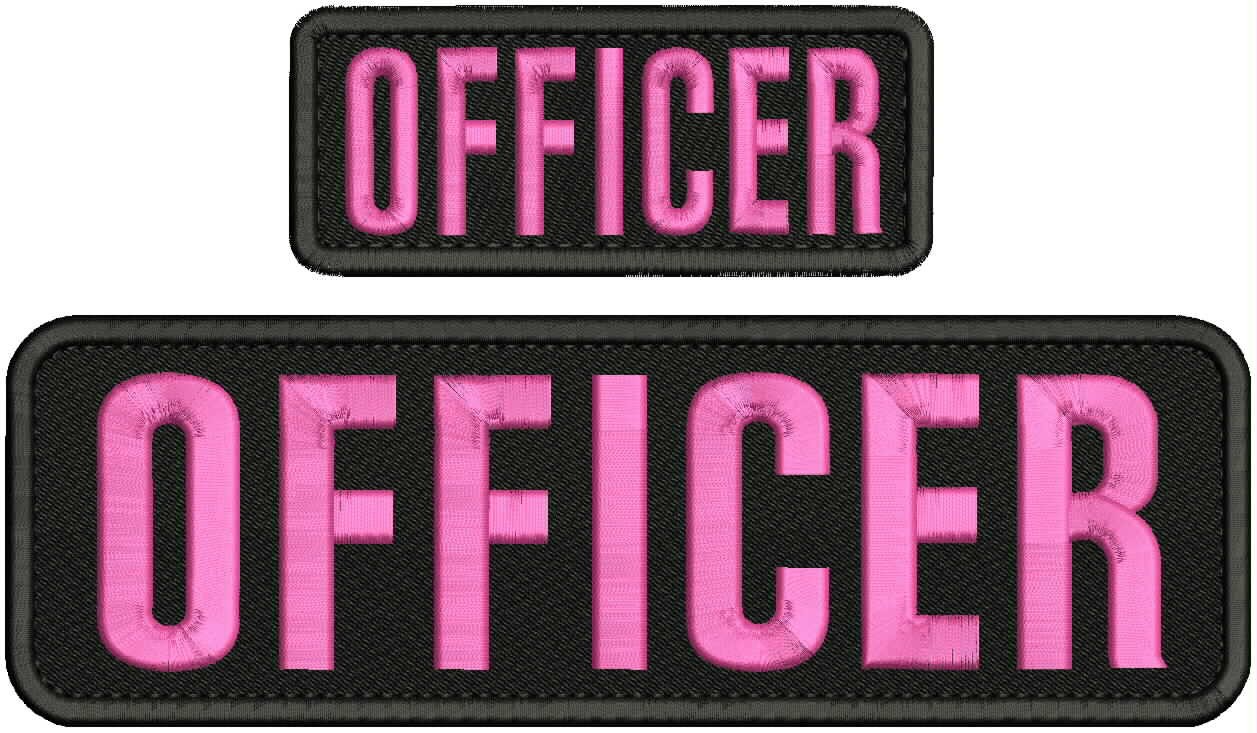 OFFICER EMB PATCH 3X10 AND 2X5 hook on back PINK ON BLACK
