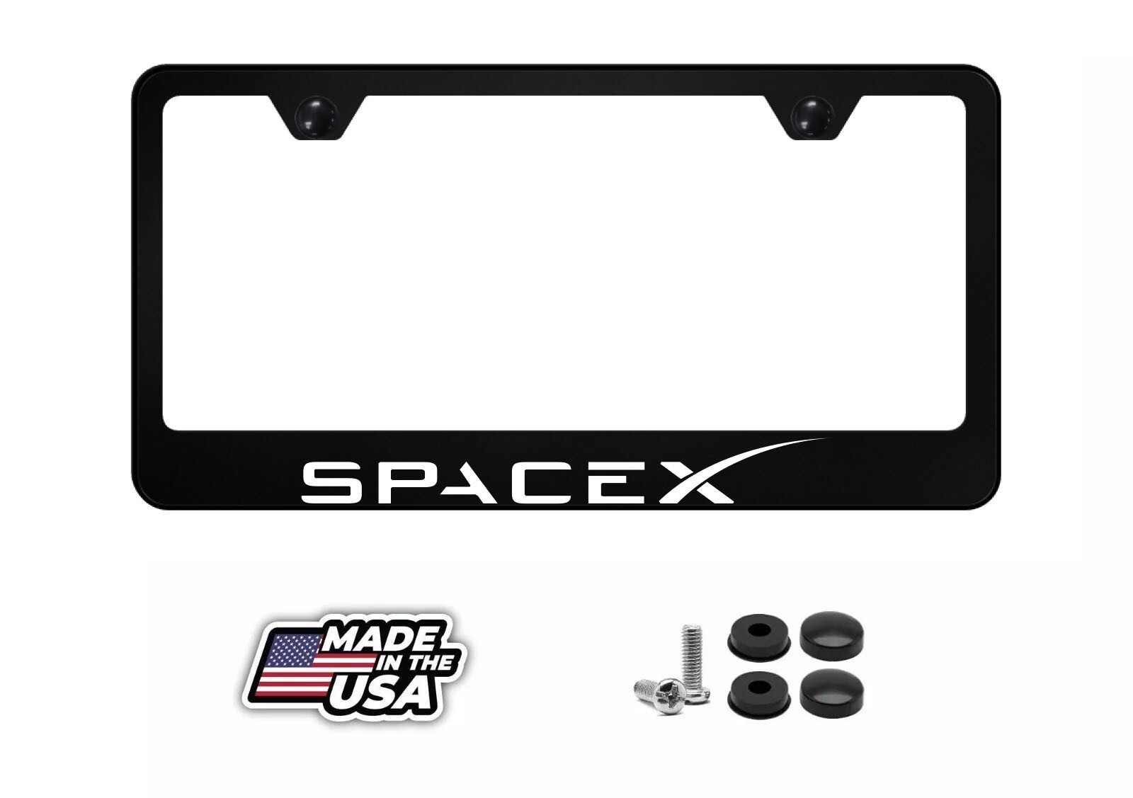 Space X White Black Stainless Steel License Plate Frame
