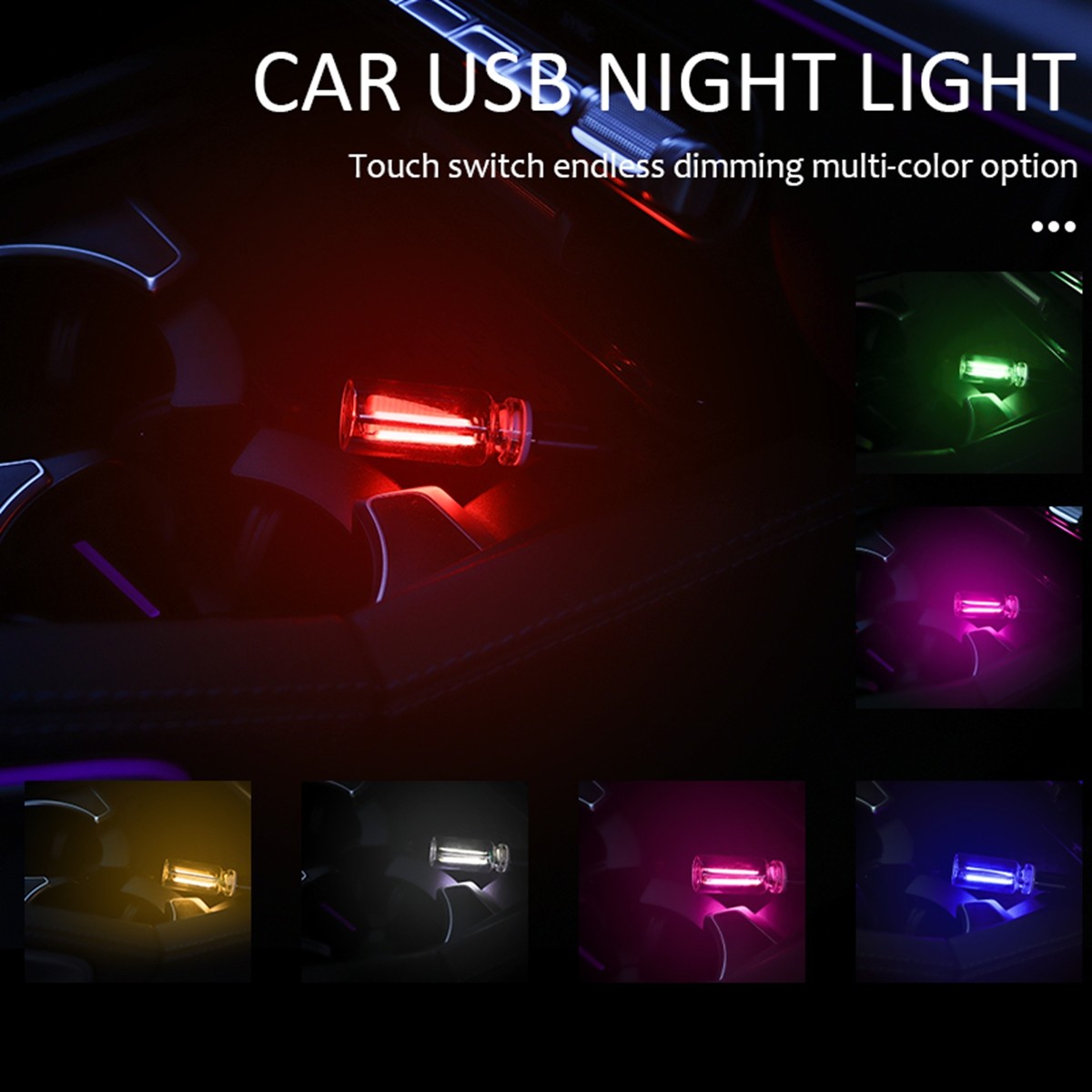 1PCS Purple Touch Control Car USB LED Light Atmosphere Night Light Dimmable New