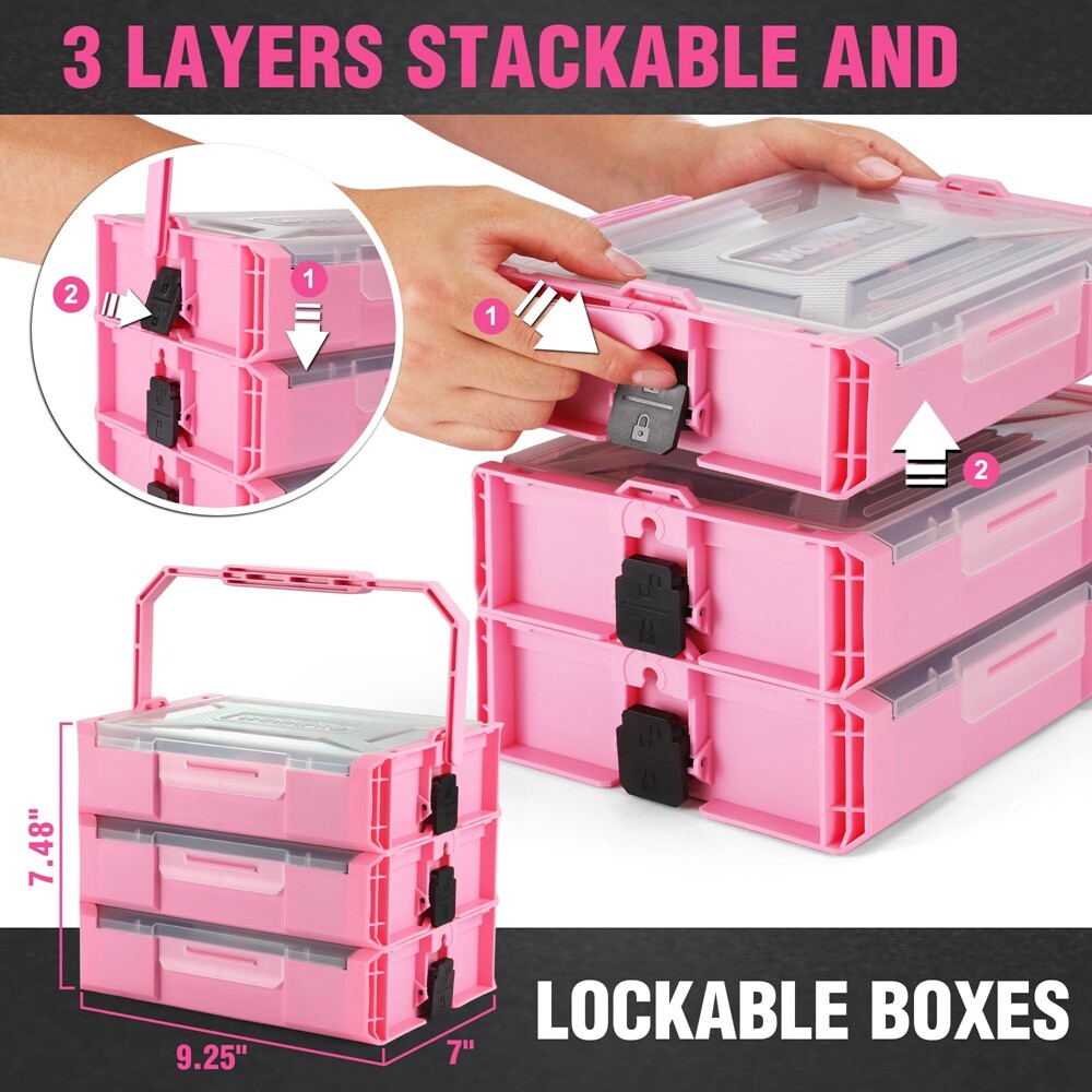 WORKPRO Cordless Drill Driver 43PCS Pink Tool Set 8V Lithium-ion Power Drill Bit