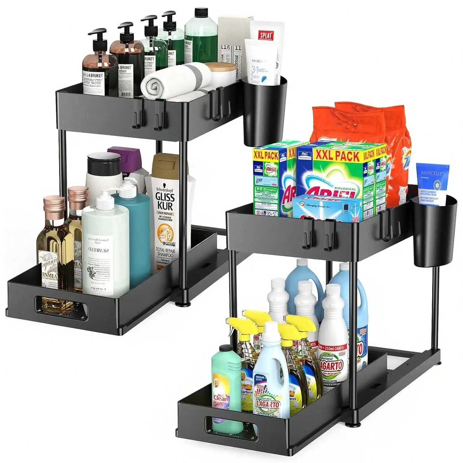 2PC Pull Out Under Sink Organizer 2 Tier Kitchen Bathroom Storage Shelf