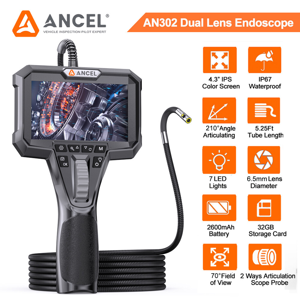 ANCEL AN302 Waterproof Endoscope Camera 6 5MM Two Way Articulating Borescope