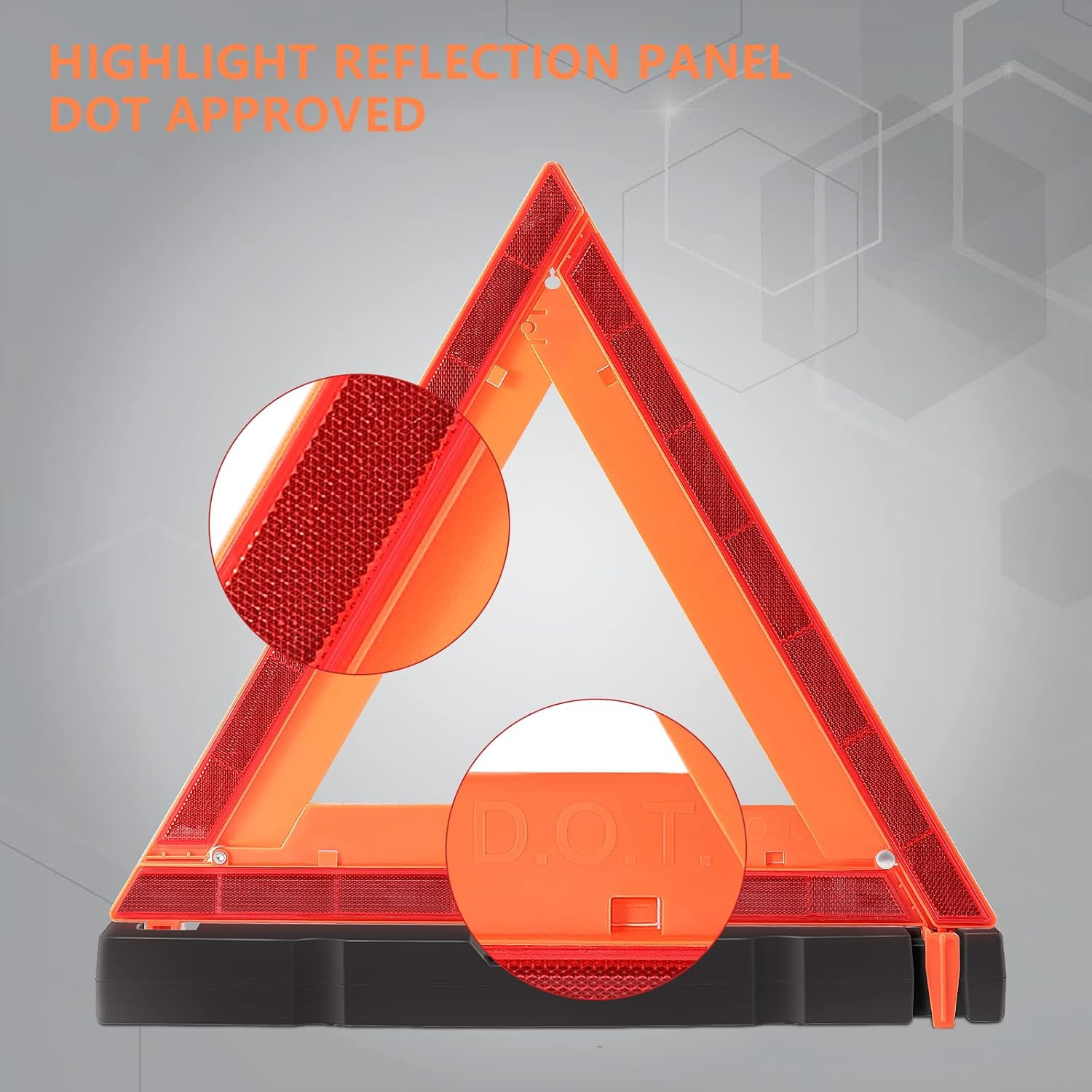3 Pack Foldable Reflective Warning Triangles Heavy Base Roadside Safety Set DOT
