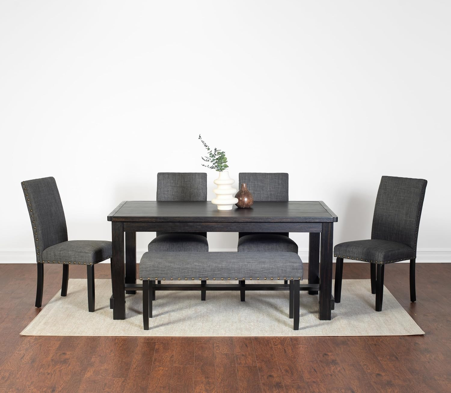 Muzzi Contemporary 6-Piece Dining Set, Dining Table with 4 Stylish Chairs and a