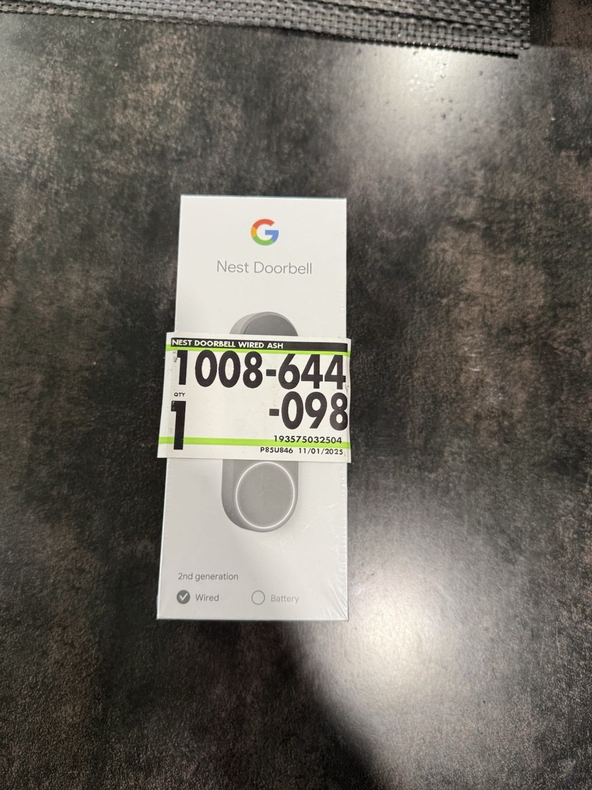 Google Nest Doorbell (Wired, 2nd Gen) - Ash GA03696-US Brand New.
