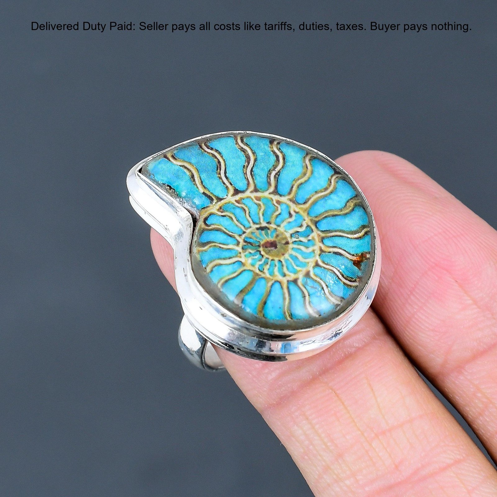 925 Sterling Silver Ammonite Opal Doublet Gemstone Stackable Handcrafted Ring