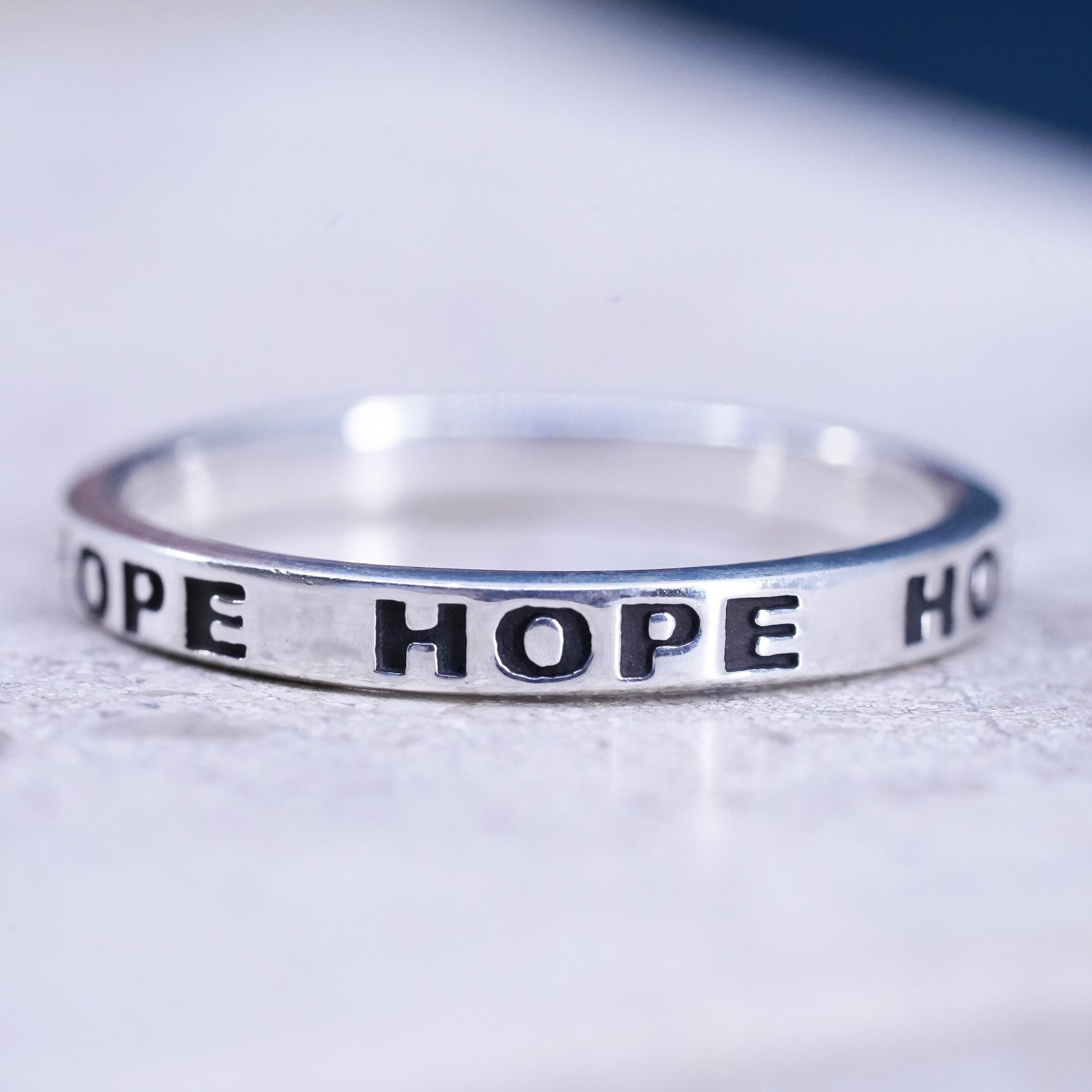Size 9.25, vintage Sterling silver handmade ring, 925 stackable band “Hope”