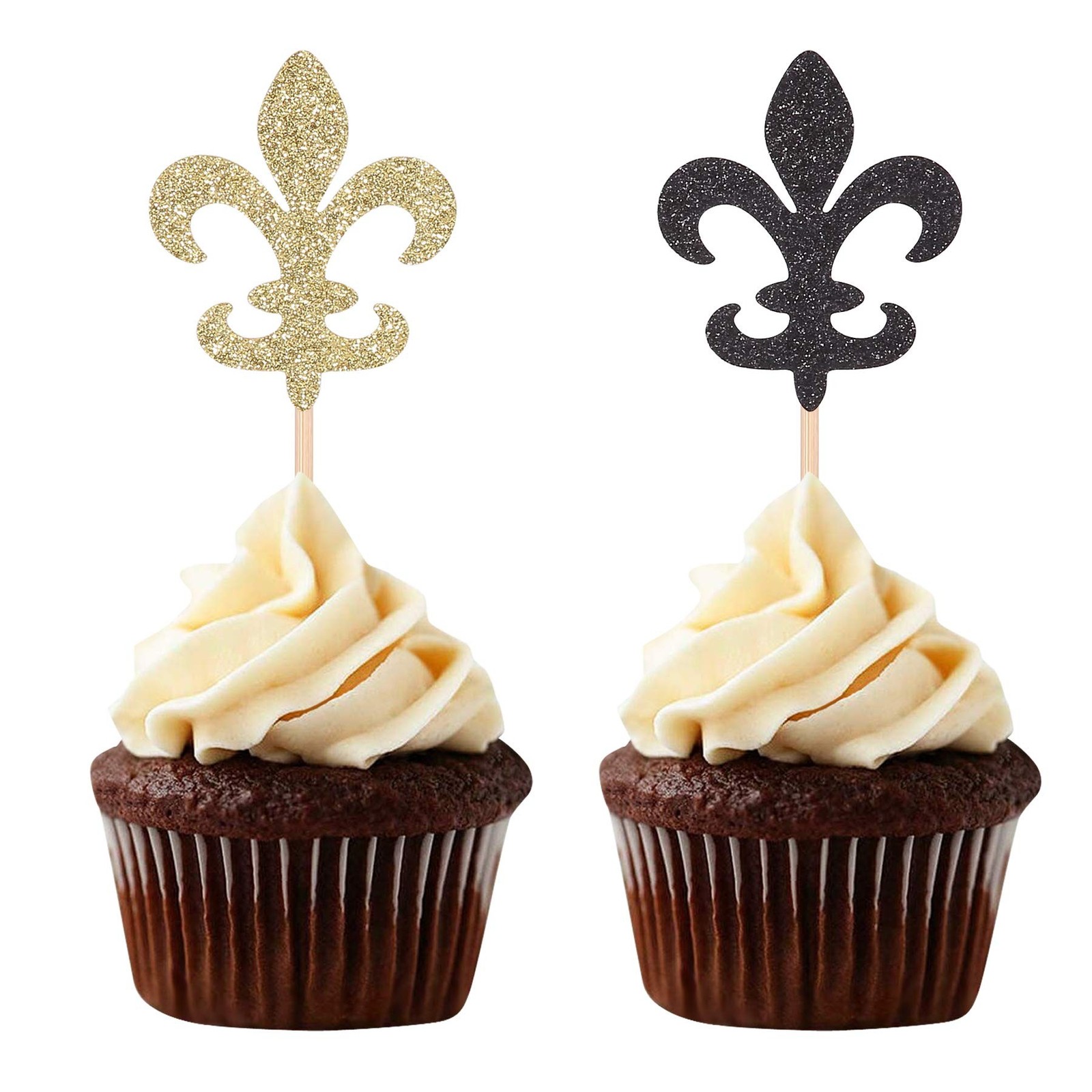 Black and Gold Fleur De Lis Cupcake Toppers French Party Birthday Picks Decor...