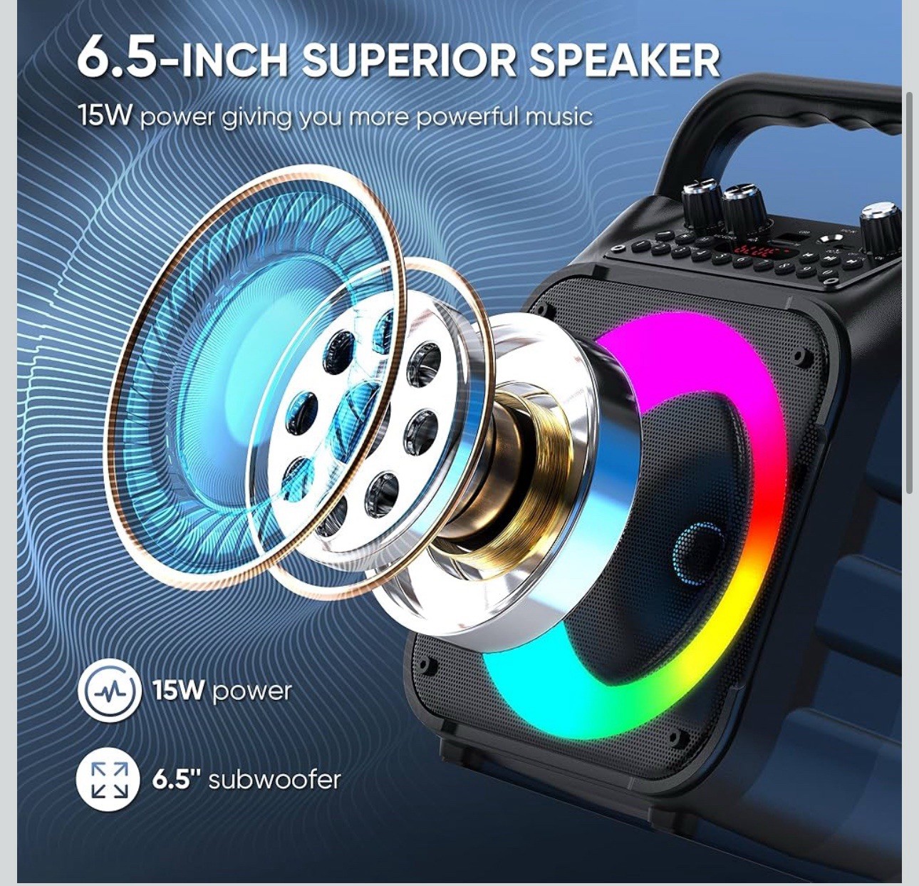 Karaoke Machine, Portable Bluetooth Speaker with 2 Wireless Microphones Black