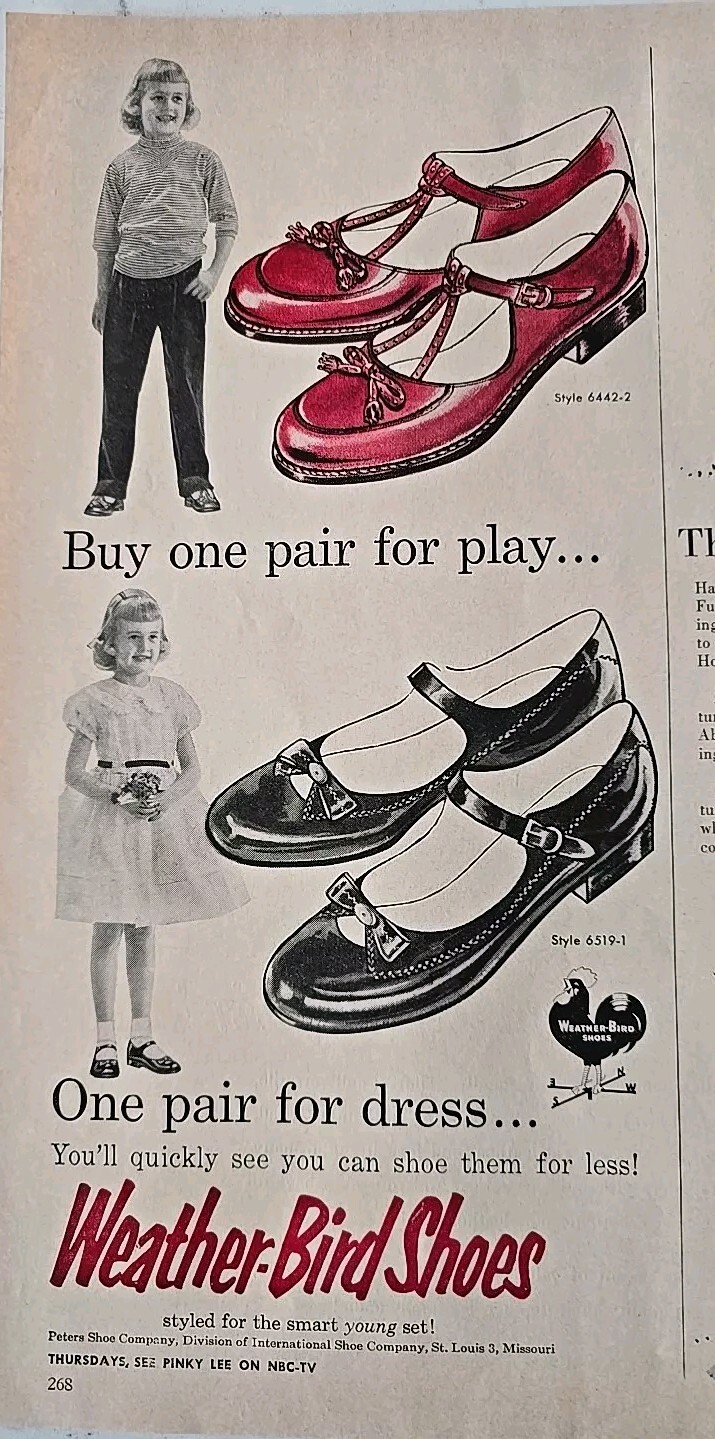 1956 Weather-bird shoes for boys girls for play for dress vintage fashion ad