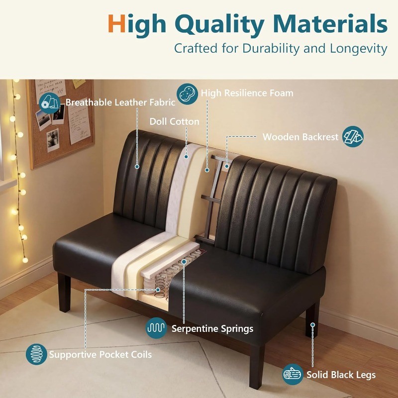 Leather Armless Love Seat W/USB Port Small Mini Office Sofa Couch Small Space