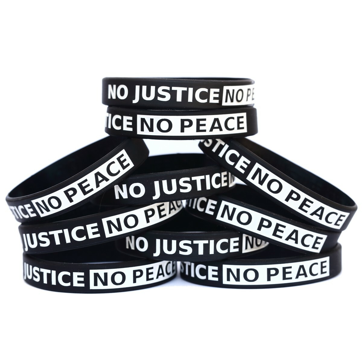 10 No Justice no Peace Wristbands Debossed Silicone Support Wrist Band Bracelets