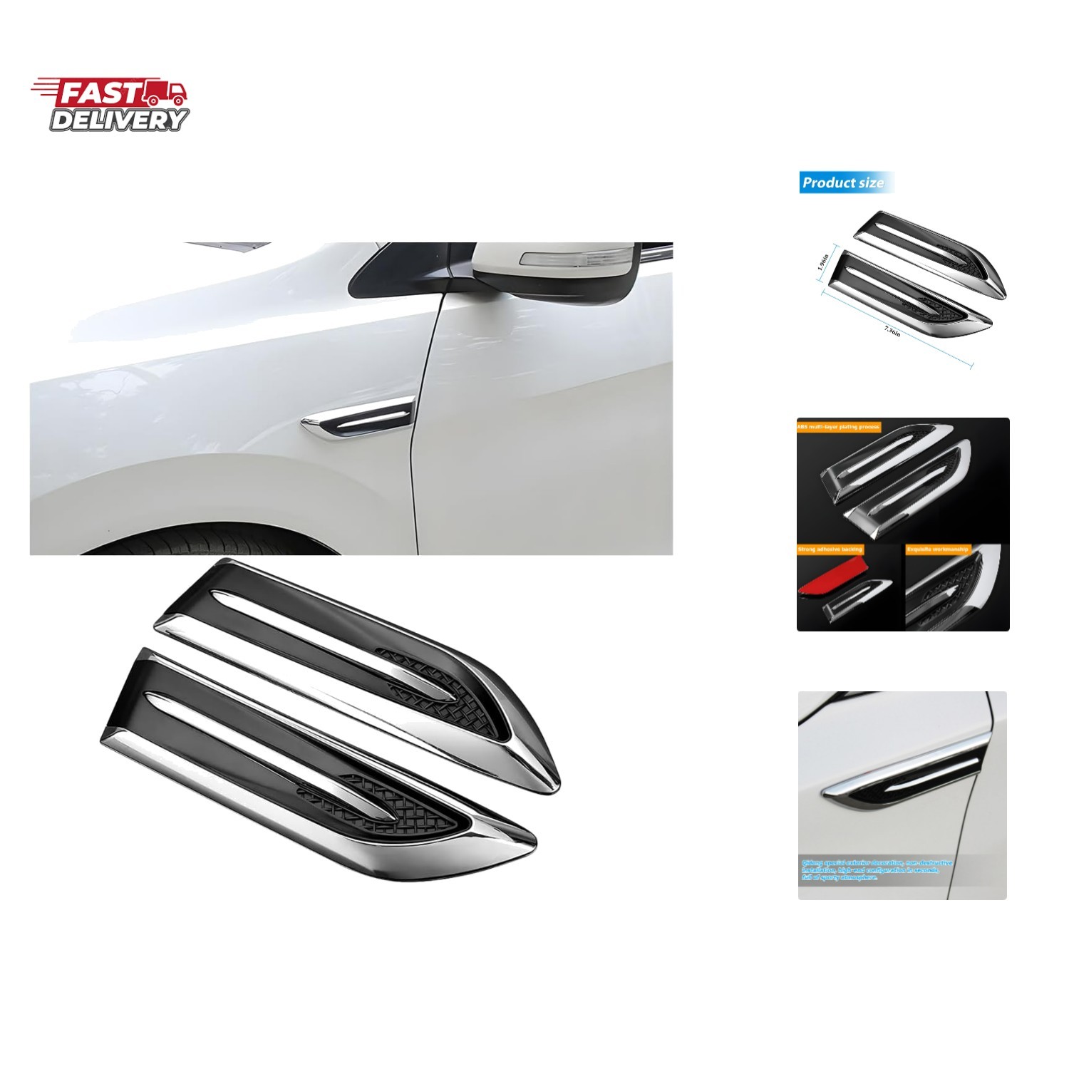 2PCS Car Hood Side Air Flow Intake Vent Trim, Self Adhesive Weatherproof Vehi...