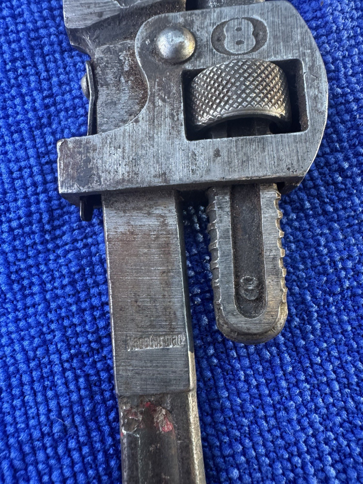 Vintage 8" Mini Pipe Wrench. Marked "STEEL CO. Guaranteed”. (B2)
