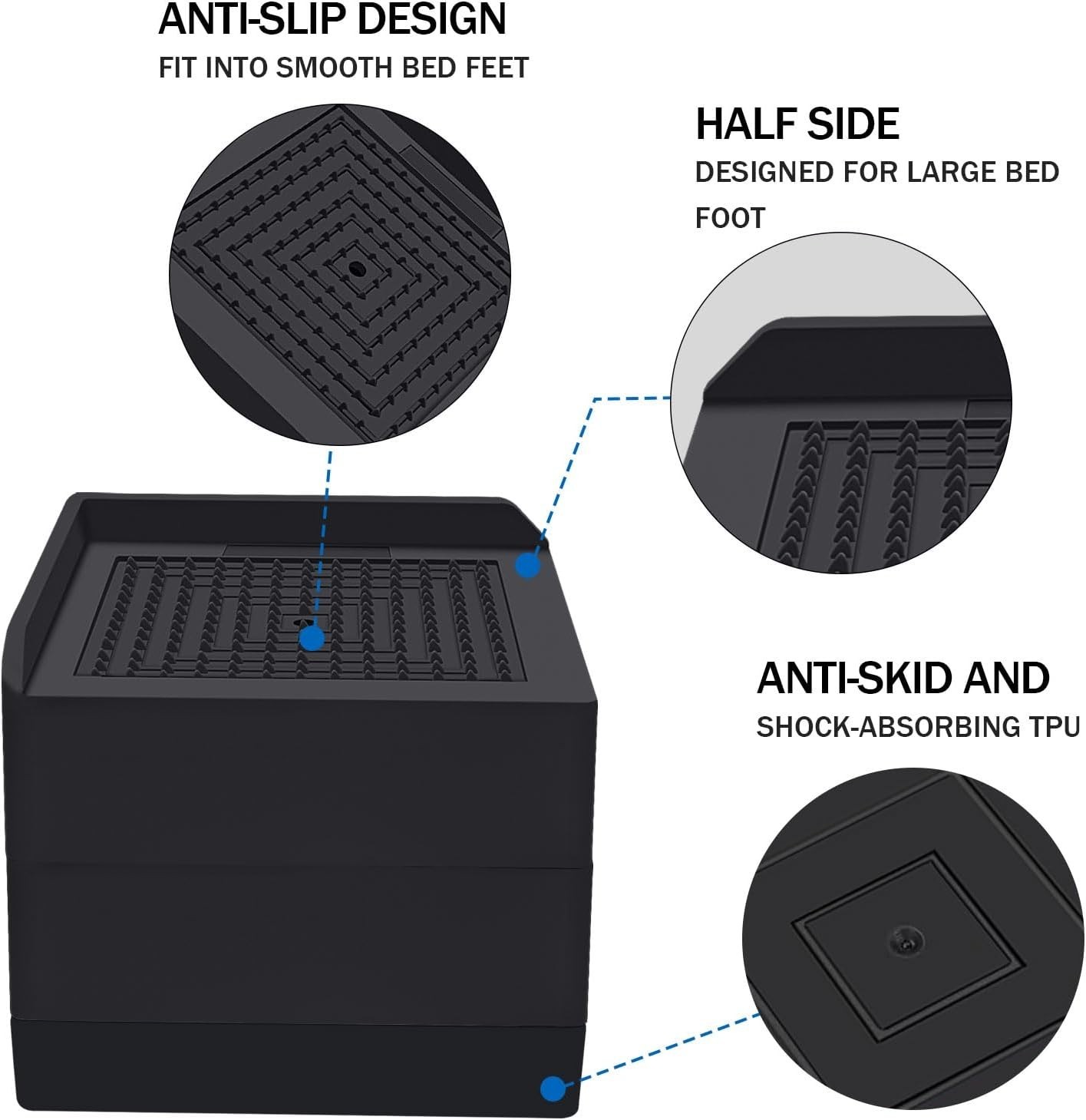 Stackable Bed Risers for Enhanced Storage - 1300 lb Capacity, 3 Inch Elevation