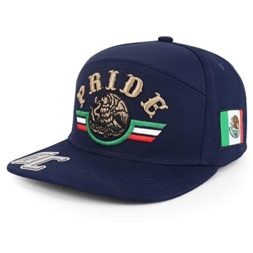 3D Mexico Pride Embroidered Flatbill Snapback Cap One Size Navy