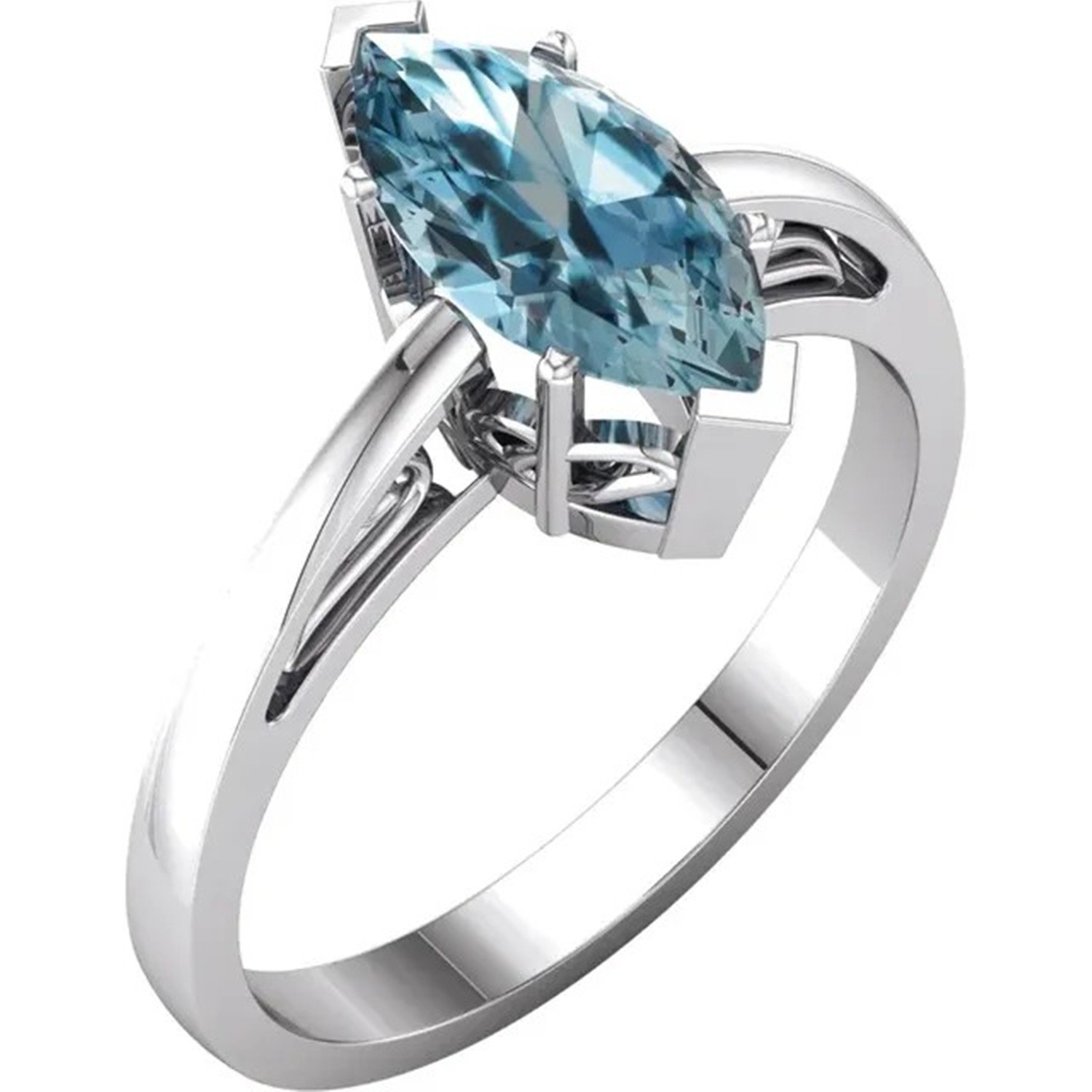 Ring Mounting Marquise Cut Sterling Silver Solitaire Scroll V End Prong Designed