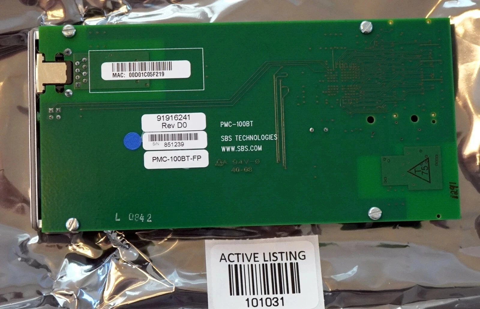 SBS 91916241 Single Fast Ethernet Interface PMC Module PMC-100BT-FP